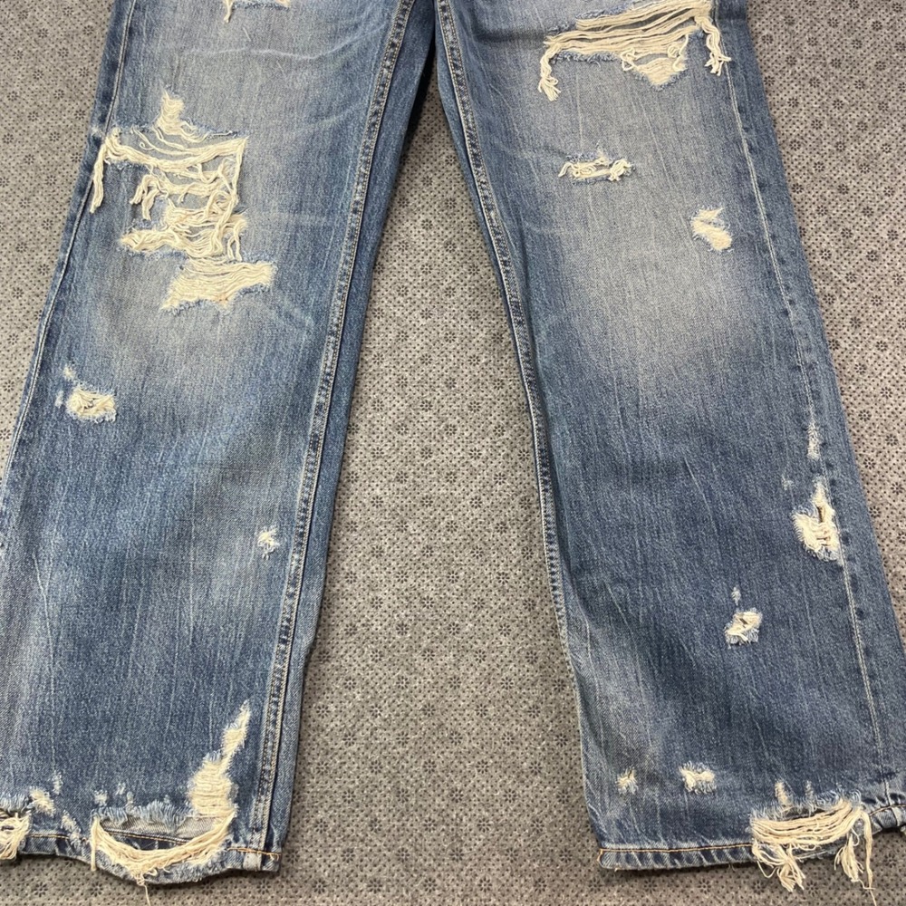 NEW Zara Mid-Rise Full Length Wide Leg Distressed Jeans Blue Size 8 W32xL32 - Picture 6 of 13